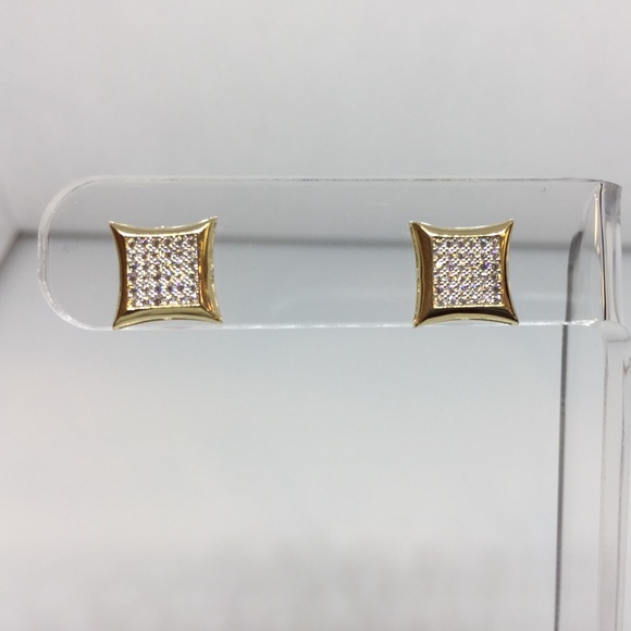 14K Solid Gold Square Micro Pave Stud Earrings